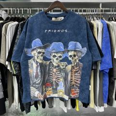 Suit Skull Friends Splash Ink Print Washed Tee 28874572