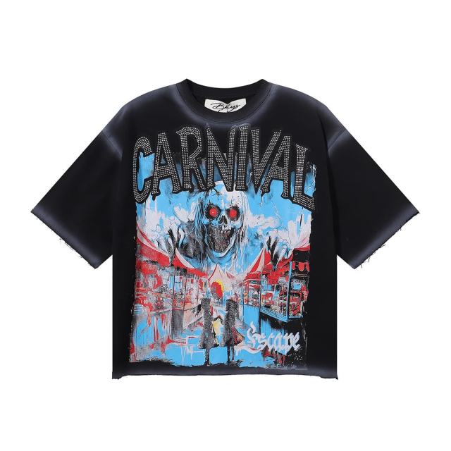 Carnival Skull Rhinestone Print Washed Tee 28874569
