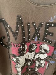 Rhinestone Angel Print T-Shirt -Letter Vintage Dark Brown Washed tee 28978803