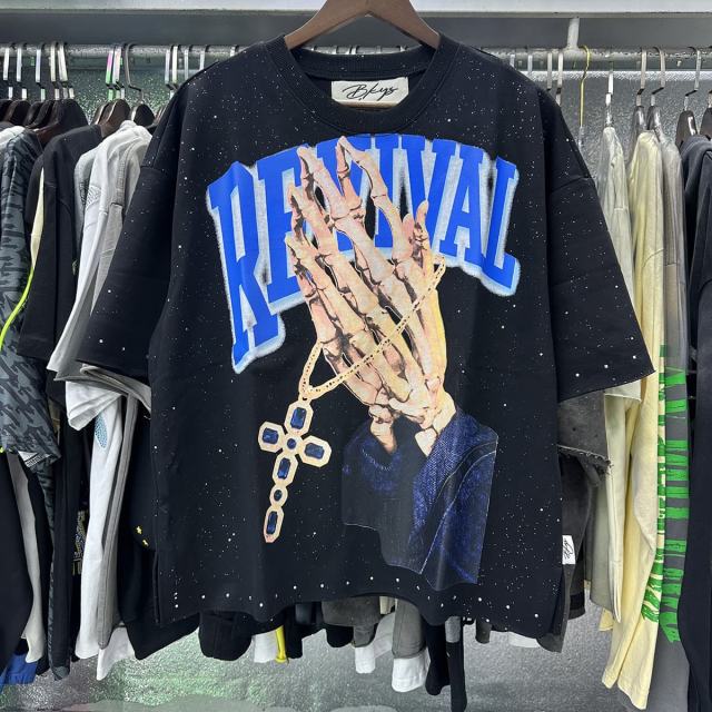 Skeleton Hand Cross Jewelry Splash Ink Print Tee 2 colors 28874562