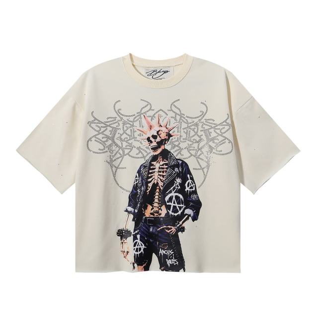 Punk Skull Splash Ink Rhinestone Print Tee 2 colors 28874561