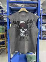 West Coast Choppers Skull Print Washed Distressed Loose Unisex Tank Top