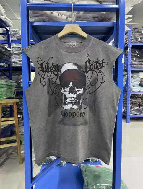 West Coast Choppers Skull Print Washed Distressed Loose Unisex Tank Top
