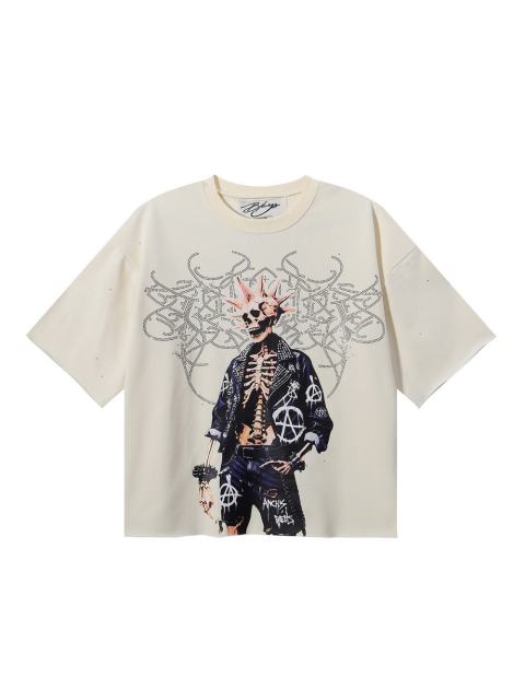 Punk Skull Splash Ink Rhinestone Print Tee 2 colors 28874561