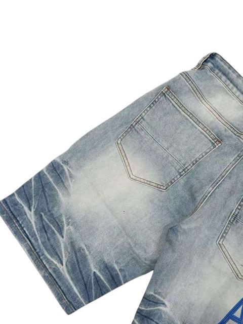 1:1 quality version Blue Leather Logo Patch Denim Shorts 28972419