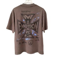 Rhinestone Angel Print T-Shirt -Letter Vintage Dark Brown Washed tee 28978803
