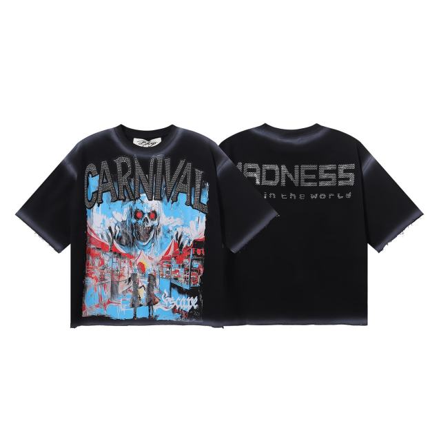 Carnival Skull Rhinestone Print Washed Tee 28874569
