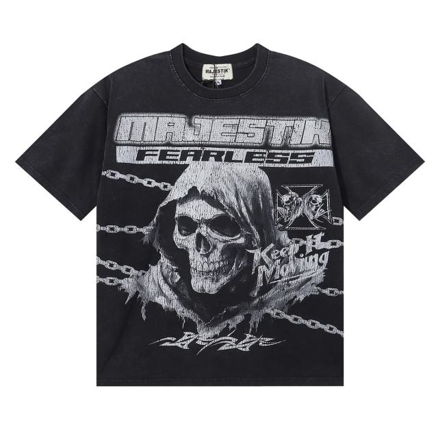 Grim Reaper Skull Chain Print Washed Tee 28874486