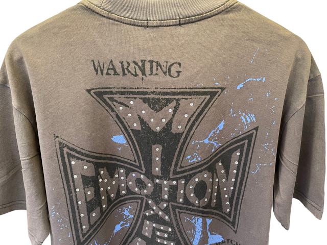Rhinestone Angel Print T-Shirt -Letter Vintage Dark Brown Washed tee 28978803