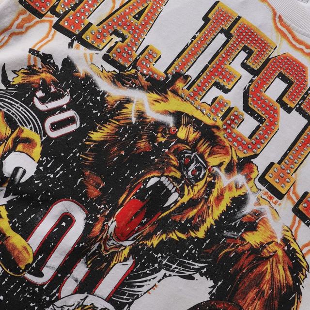 Roaring Brown Bear Hotfix Rhinestone Print Washed Tee 28874480