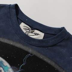 Skull Motorcyclist Splash Ink Rhinestone Print Washed Tee 28874568