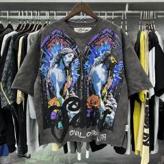 Stained Glass Jesus Splash Ink Rhinestone Print Washed Tee 28874563