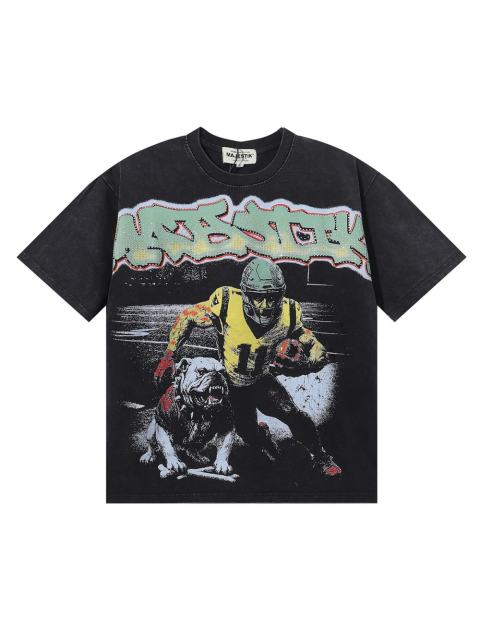Bully Dog Skull Hotfix Rhinestone Print Washed Tee 28874476