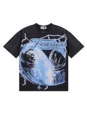 Astronaut Skull Hotfix Rhinestone Print Washed Tee 28874489