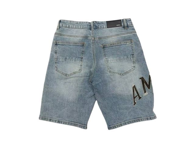 1:1 quality version Black Gray Logo Embroidered Ripped Denim Shorts 28972418
