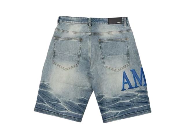 1:1 quality version Blue Leather Logo Patch Denim Shorts 28972419