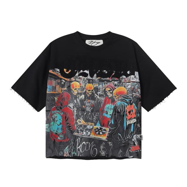 CD Skull Rhinestone Print Washed Tee 28874565