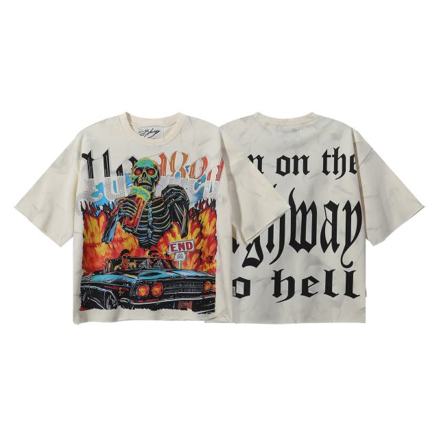 Cheers Skull Splash Ink Rhinestone Print Washed Tee 28874564