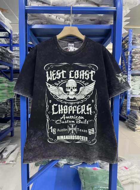 West Coast Choppers Skull Print Washed Distressed Tee