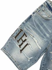 1:1 quality version Black Gray Logo Embroidered Ripped Denim Shorts 28972418