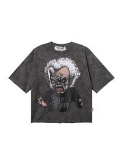 Evil Old Man Splash Ink Rhinestone Print Washed Tee 28874573