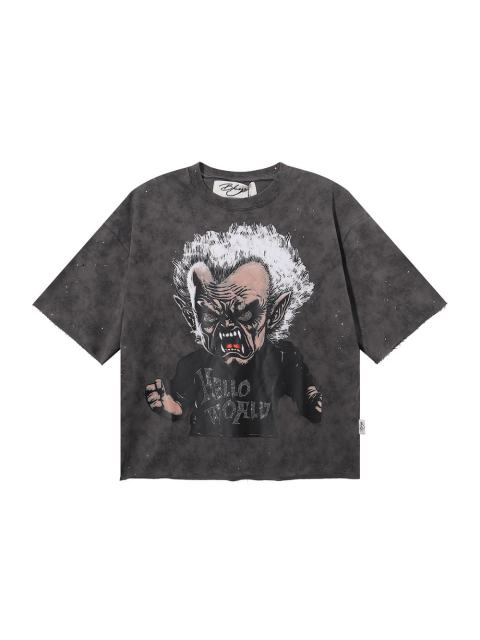 Evil Old Man Splash Ink Rhinestone Print Washed Tee 28874573