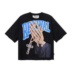 Skeleton Hand Cross Jewelry Splash Ink Print Tee 2 colors 28874562