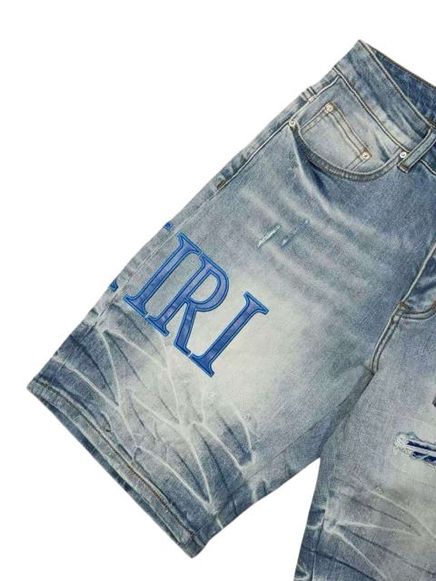 1:1 quality version Blue Leather Logo Patch Denim Shorts 28972419