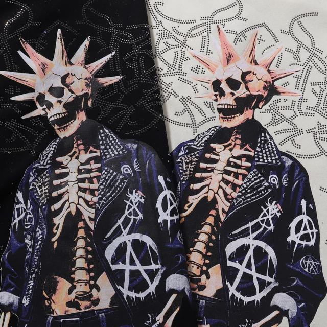 Punk Skull Splash Ink Rhinestone Print Tee 2 colors 28874561