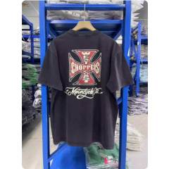 West Coast Choppers Washed Distressed Loose Retro Print Short Sleeve T-Shirt