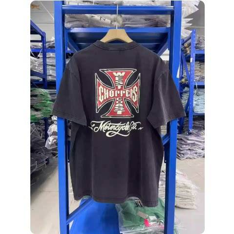 West Coast Choppers Washed Distressed Loose Retro Print Short Sleeve T-Shirt