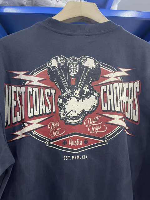 West Coast Choppers Motorcycle Print Washed Dyed Loose Casual T-Shirt