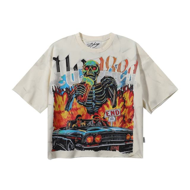 Cheers Skull Splash Ink Rhinestone Print Washed Tee 28874564