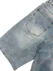 1:1 quality version Black Gray Logo Embroidered Ripped Denim Shorts 28972418