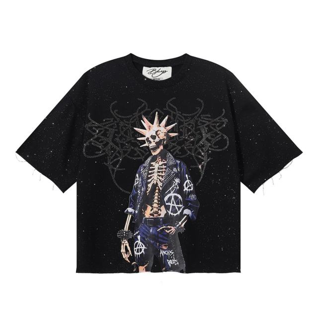 Punk Skull Splash Ink Rhinestone Print Tee 2 colors 28874561
