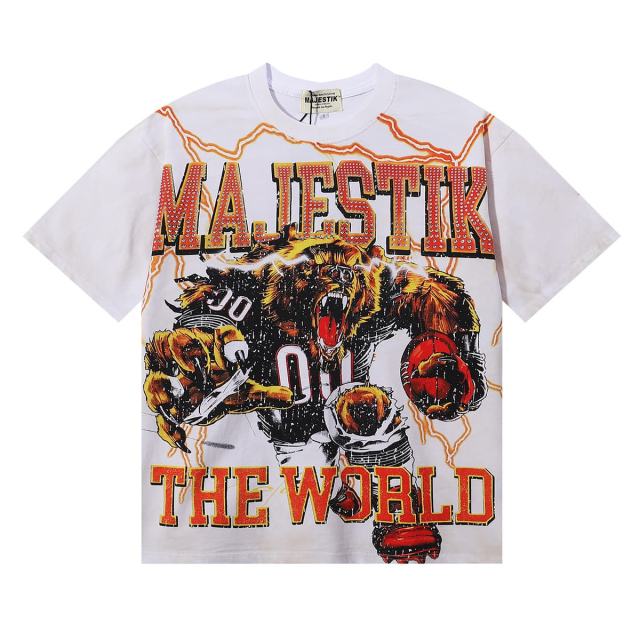 Roaring Brown Bear Hotfix Rhinestone Print Washed Tee 28874480