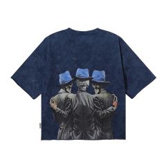 Suit Skull Friends Splash Ink Print Washed Tee 28874572