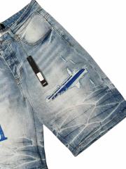 1:1 quality version Blue Leather Logo Patch Denim Shorts 28972419
