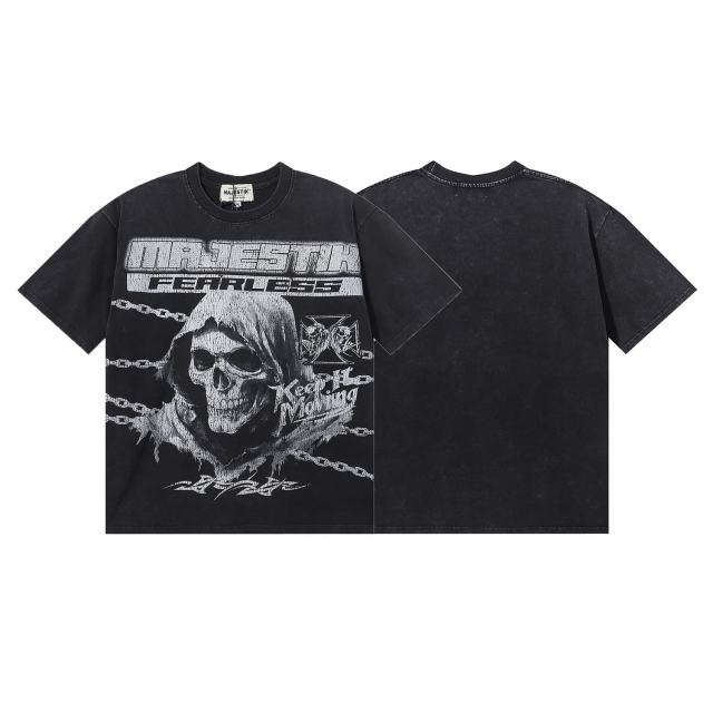 Grim Reaper Skull Chain Print Washed Tee 28874486