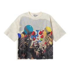 Balloon Clown Splash Ink Rhinestone Print Washed Tee 3 colors 28874571