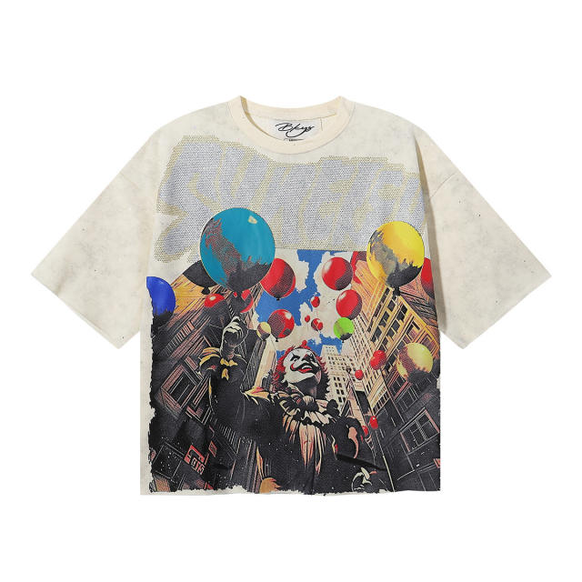 Balloon Clown Splash Ink Rhinestone Print Washed Tee 3 colors 28874571