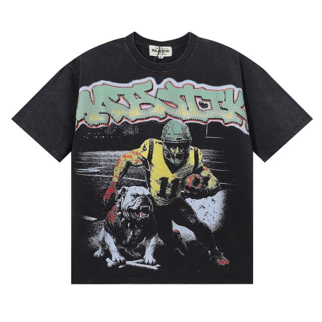 Bully Dog Skull Hotfix Rhinestone Print Washed Tee 28874476