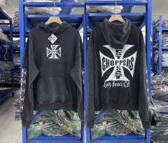 West Coast Choppers Washed Distressed Pullover Hoodie Black