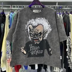 Evil Old Man Splash Ink Rhinestone Print Washed Tee 28874573