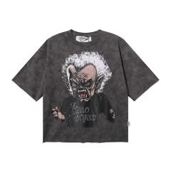 Evil Old Man Splash Ink Rhinestone Print Washed Tee 28874573
