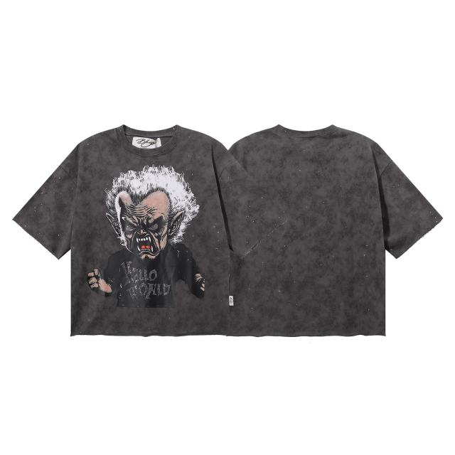 Evil Old Man Splash Ink Rhinestone Print Washed Tee 28874573