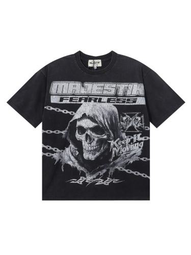 Grim Reaper Skull Chain Print Washed Tee 28874486