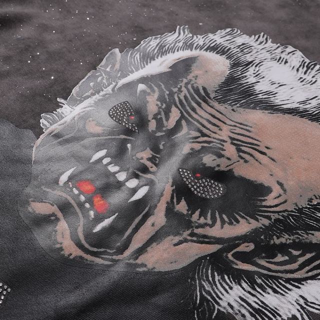 Evil Old Man Splash Ink Rhinestone Print Washed Tee 28874573