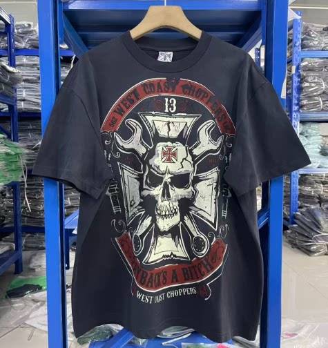 West Coast Choppers Skull Print Washed Distressed Tee