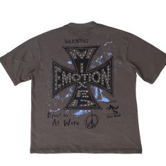 Rhinestone Angel Print T-Shirt -Letter Vintage Dark Brown Washed tee 28978803